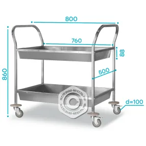тележка для сбора посуды тдпп - 800х500х860 «profi ral» (2 уровня)