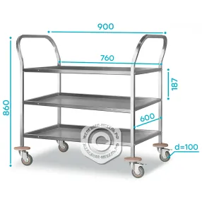 тележка для сервировки тдсп - 900х600х860 «profi inox» (3 уровня)