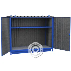 шкаф для хранения 8-ми бочек 2148x2679x1117, металлический настил, сточный поддон