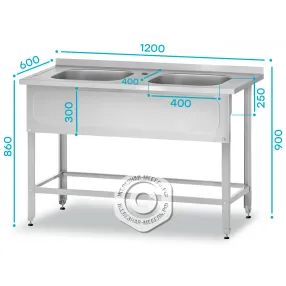 ванна вмцн 860х1200х600 «norma inox», 2 м/о 400, борт, отв. смесит, экран (ножка угловая)